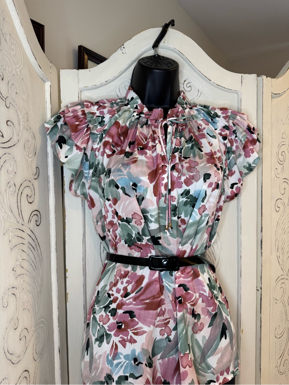 Philosophy Floral Ruffle-Tie Blouse in Pink, Green and Blue